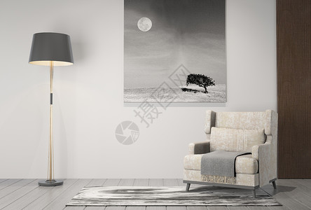 黑色沙发椅单椅落地灯组合设计图片