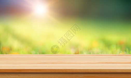 绿色木板桌板春天桌面背景设计图片
