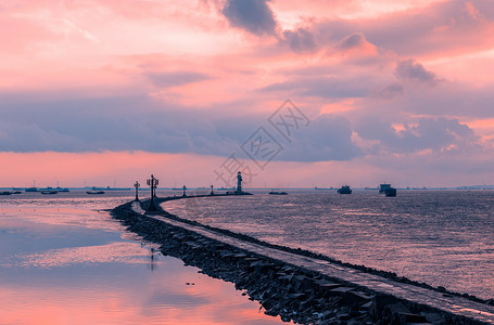 吴淞湿地公园日出背景