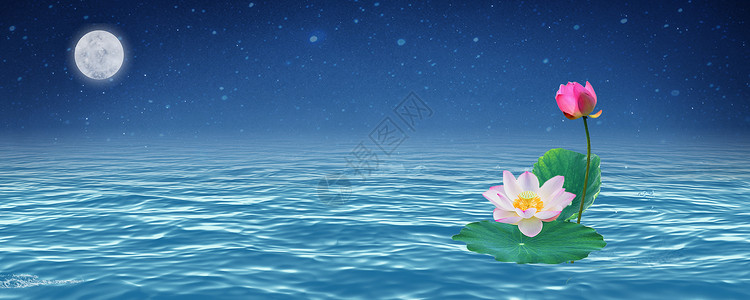 一朵蓝色莲花蓝色星空背景设计图片