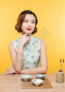民国风古典美女演绎茶文化高清图片