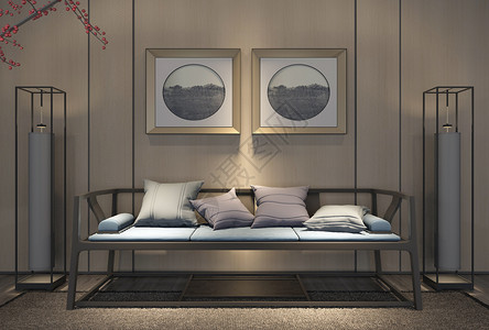 沙发墙装饰画新中式家居设计图片