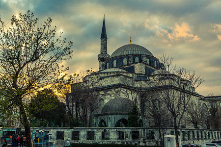 土耳其伊斯坦布尔清真寺日落图片
