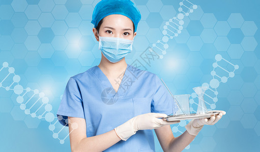 医生穿手术服科技医疗背景设计图片