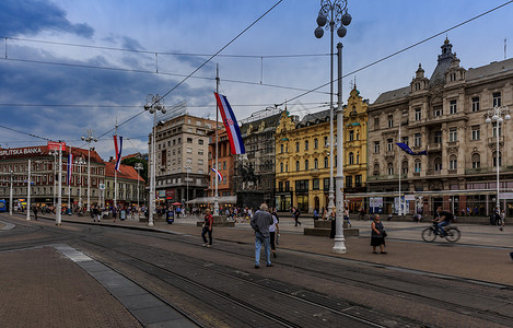 克罗地亚萨格勒布欧洲旅游城市萨格勒布街景背景