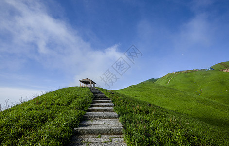 春天登山春季绿色的武功山景观背景