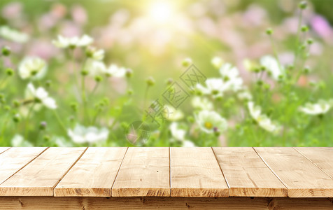 木板野花春天桌面背景设计图片