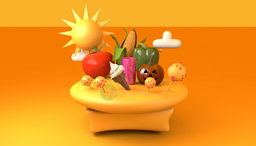 青椒玉米卡通美食场景设计图片