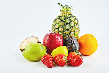 菠萝白底丰富的水果背景
