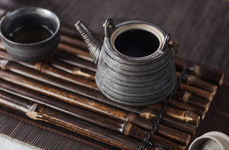 中国风卷轴茶具与茶道背景