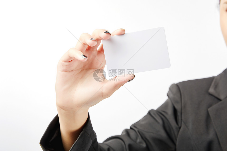 商务女性手持卡片动作图片