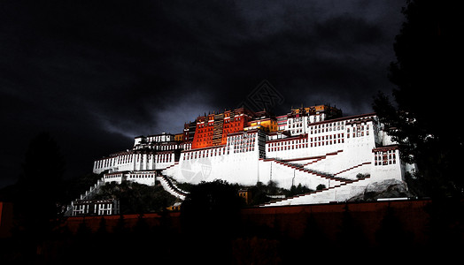 西藏寺拉萨布达拉宫夜景背景