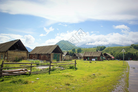 田园房屋新疆禾木村背景