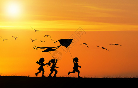 孩子跑放风筝的孩子设计图片
