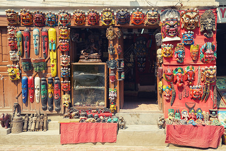 面具装饰尼泊尔街头背景