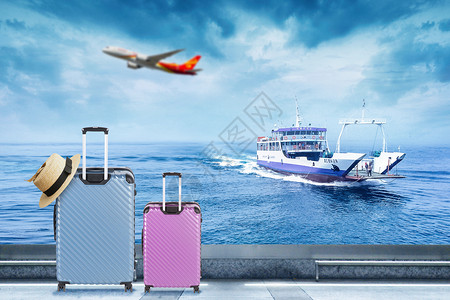 帅哥和行李箱环球旅行设计图片