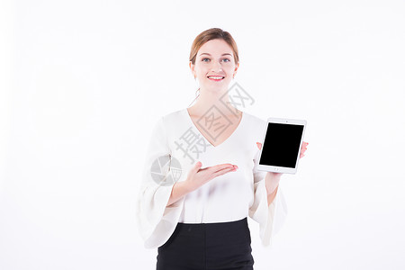 外国女性白领展示平板电脑 图片