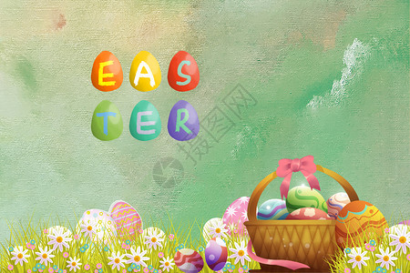 海报涂料复活节可爱彩蛋设计图片
