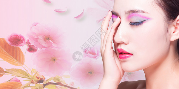 日系青春女孩可爱姿势化妆美容背景设计图片