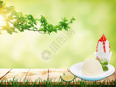 柠檬味冰淇淋美食草地背景设计图片