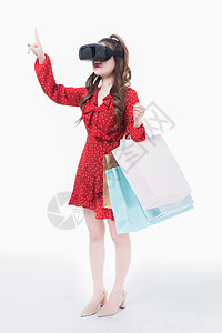 极简科技3d红色女性vr虚拟现实购物背景