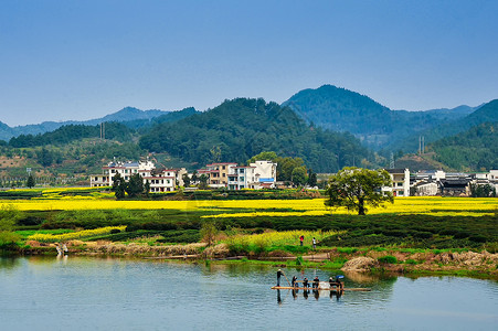 树画安徽古徽州新安江风光背景