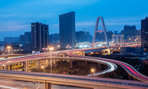 灯光带武汉竹叶山立交桥夜景背景