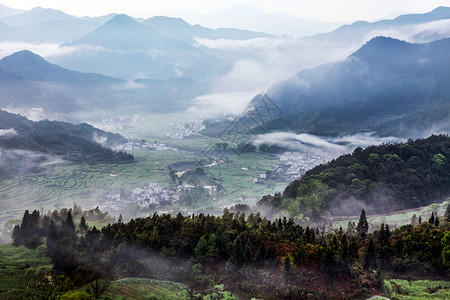 婺源江湾油菜花田园山水背景