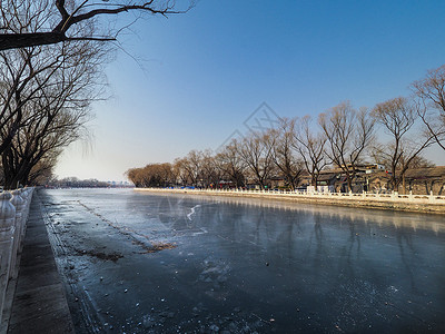 北海冰面北京北海湖面结冰背景