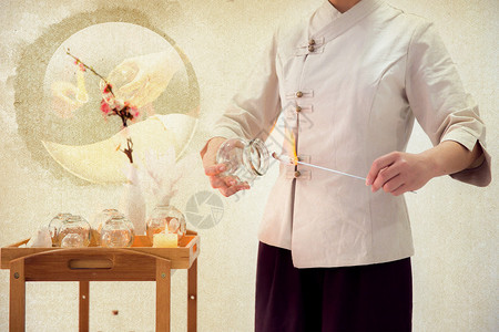 做饺子的女人中医养生拔罐设计图片