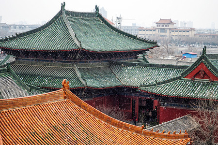 雪中包公祠古建筑雪佛高清图片