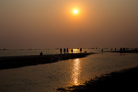 北海北部湾广场中国广西北海银滩日落景色背景