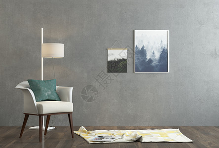 室内毛毯单椅挂画组合设计图片