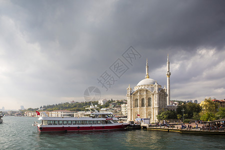 欧亚大陆土耳其 伊斯坦布尔博斯普鲁斯海峡风光背景