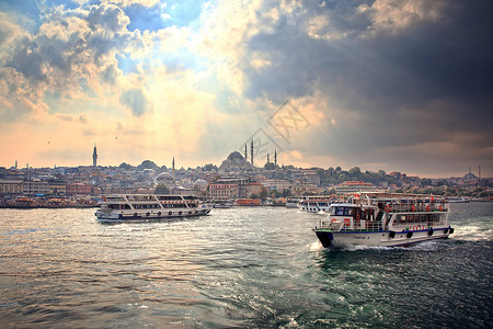 欧亚大陆土耳其 伊斯坦布尔博斯普鲁斯海峡风光背景