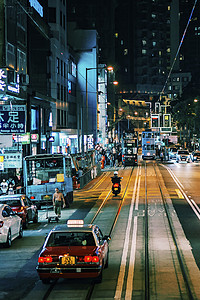 香港夜街道香港老街建筑高清图片