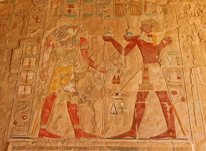 法老金埃及埃及卢克索哈齐普苏特女王神庙壁画背景