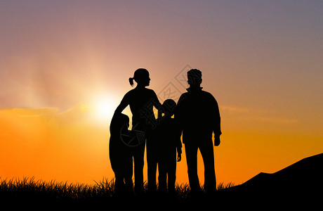 夕阳下一家人背景图片