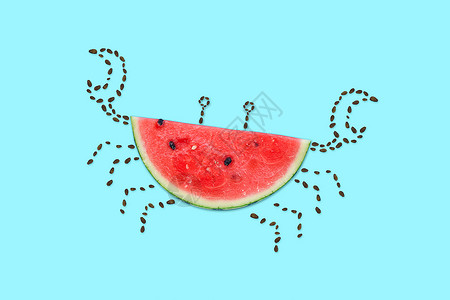 蓝色食物创意螃蟹西瓜设计图片