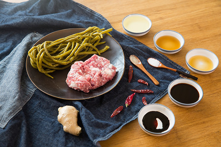 油莎豆豇豆炒肉末食材图背景