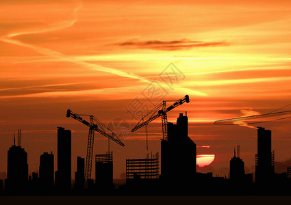 日落天际建筑工地场景设计图片