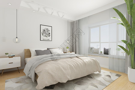 窗帘壁纸北欧卧室空间场景设计设计图片