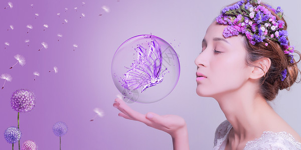 紫色水珠蒲公英背景图设计图片