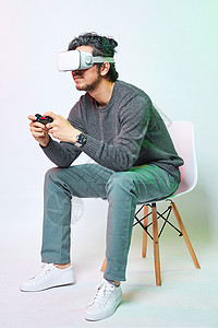 绿色科技3d休闲男性彩色创意vr游戏动作背景