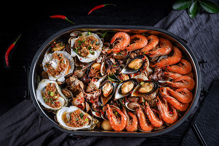 海鲜大咖烤蛤蜊生蛤蜊高清图片