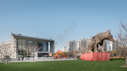 上海自然博物馆广场背景图片