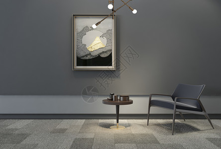灯光效果图日式单椅挂画组合设计图片