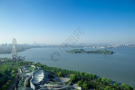 摩天轮全景中国苏州金鸡湖全景背景