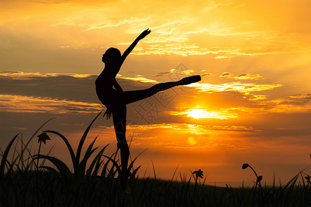 热身瑜伽日夕阳下的舞者设计图片