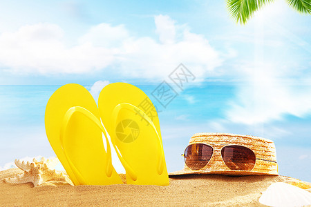 女士休闲拖鞋阳光沙滩场景设计图片